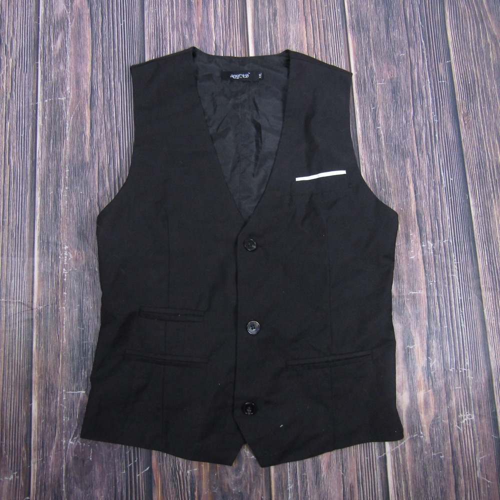 HIEND Vest Mens 2XL Black 3 Piece 3-Button Formal Suit Waistcoat Belted